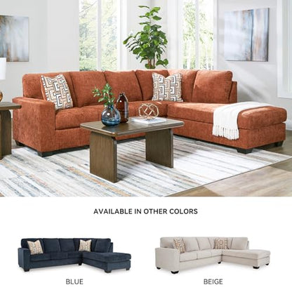 Signature Design by Ashley Aviemore L-Shaped Sectional Couch | Cozy 100% polyester chenille fabric, Sag-resistant platform foundation, Spacious L-shaped layout, Casual contemporary style - color: Spice, style: Right 2 Piece Sectional With Chaise