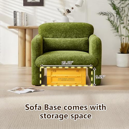 Modern Accent Single Sofa Chair with Arms, Lamb Fabric Upholstered Comfy Reading Arm Chair for Bedroom, Living Room-Green - color: Green, size: 30.31"D x 33.86"W x 31.5"H