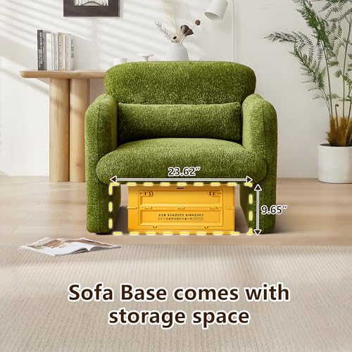 33.9'' Upgrade Lambswool Fabric Accent Chair with Arms, Modern Single Sofa Chair Armchair Upholstered Comfy Reading Arm Chair for Bedroom, Living Room - color: Green, size: 30.31"D x 33.9"W x 31.5"H