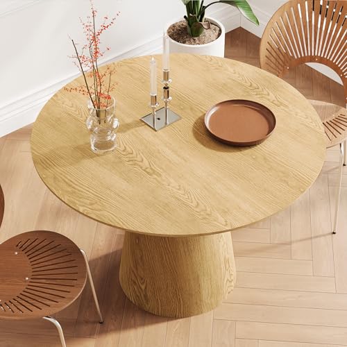Round Dining Table for 4, Modern 43" Natural Wood Grain Dining Table with Cone Pedestal Base, Round Kitchen Table for Living Room, Kitchen, Dining Room, Natural - color: 43 Inch Natrual