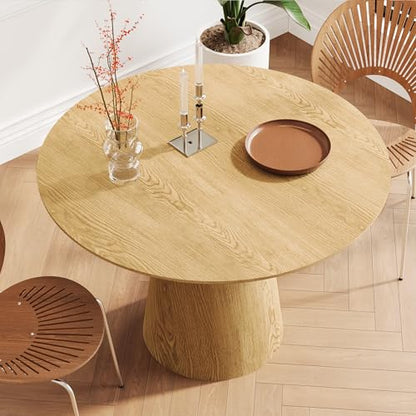 Round Dining Table for 4, Modern 43" Natural Wood Grain Dining Table with Cone Pedestal Base, Round Kitchen Table for Living Room, Kitchen, Dining Room, Natural - color: 43 Inch Natrual