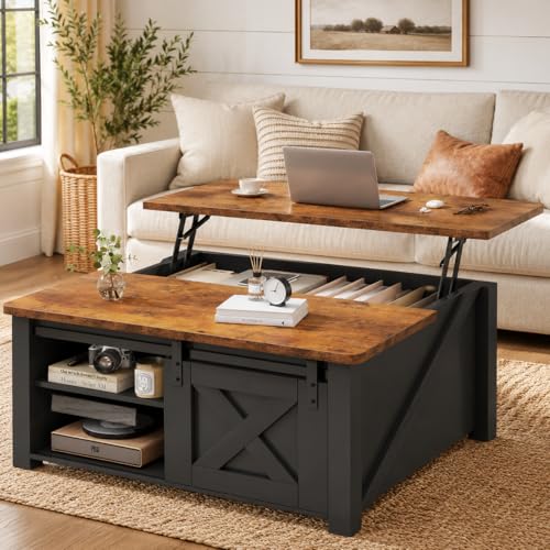 Simple Deluxe Lift Top Coffee Table with Storage, Farmhouse Coffee Table for Living Room, Coffee Tables with Hidden Storage, Coffee Tables with Lifting Top Center Table for Living Room (Black) - color: Black, size: 31.5"