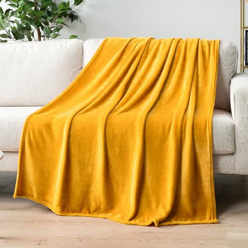 PAVILIA Mustard Yellow Fleece Throw Blanket for Couch, Gold Soft Fuzzy Flannel Throw for Sofa, Luxury Plush Microfiber Bed Blanket, Cozy Home Decorative Velvet Gift Blanket, 50x60 - color: Mustard Yellow, size: 50 x 60 Inches - Throw