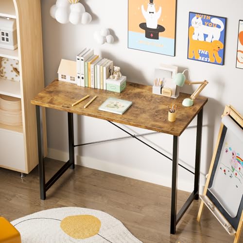Sweetcrispy 32-Inch Small Computer Desk for Bedroom, Brown | Gaming Writing Work and Study Desk for Home Office, Sturdy Metal Frame and Compact Modern Design with X-Shaped - color: Rustic Brown, size: 32-Inch