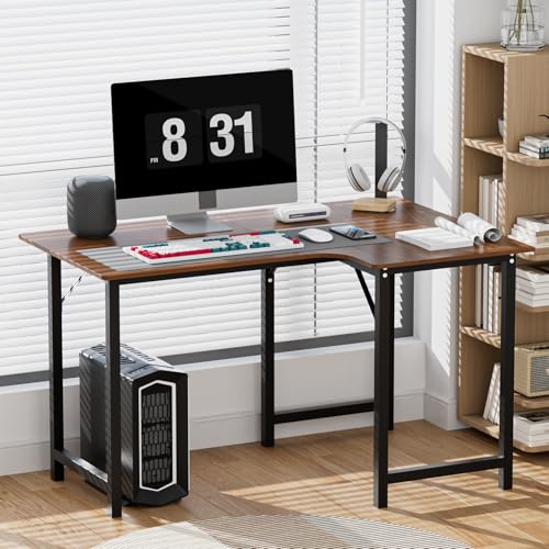 Computer Desk, 47 inch L Shaped Computer Desk, Reversible Home Office Corner Desks for Writing Study Work Executive, Bedroom Wood Table Workstation Desks
