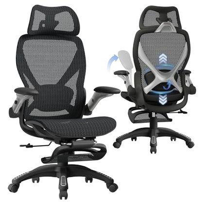 X100 Ergonomic Mesh Office Chair with Footrest, Big and Tall Hone Desk Chair with 5D Flip-Up Arms, Adjustable 3D Lumbar Support,Gaming & Executive Computer Chairs - color: Midnight Mist