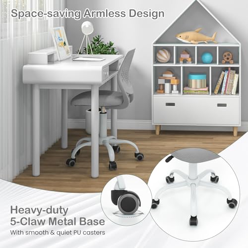 GIANTEX Kids Desk Chair, Adjustable Children Study Chair, Swivel Armless Mesh Task Office Chair, Computer Desk Chair with Adjustable Height & Lumbar Support (Grey) - color: Grey