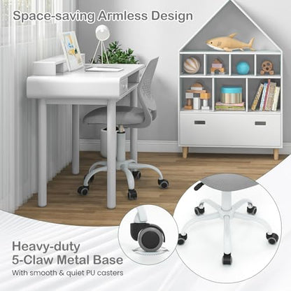 GIANTEX Kids Desk Chair, Adjustable Children Study Chair, Swivel Armless Mesh Task Office Chair, Computer Desk Chair with Adjustable Height & Lumbar Support (Grey) - color: Grey