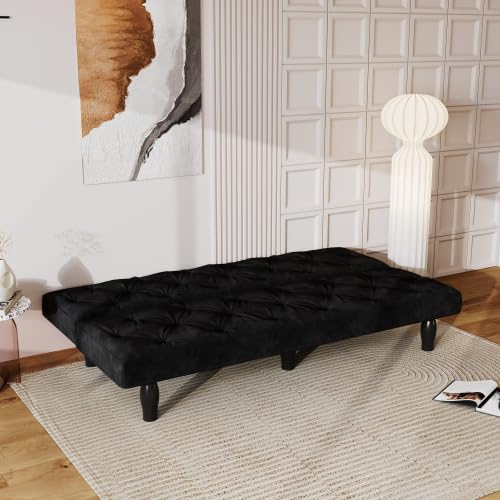 Convertible Futon Sofa Bed, Modern 68'' Faux Leather Sleeper Couch for Living Room,Guest Bed, Adjustable Backrest, Upholstered Recliner Chair, Loveseat for Compact Small Space Living Room (Black New) - color: Black New