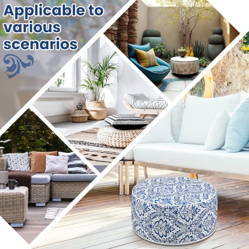 Cinnvoice 2 Pcs Inflatable Outdoor Ottoman Pouf Waterproof Round Footrest with Handle D21 x H9 Inch Indoor Outdoor Portable Footstool for Patio Garden Camping or Home Pool(Retro) - style: Retro