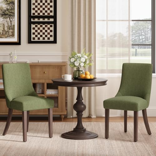 MALOL Wooden Dining Chairs Set of 2, Upholstered Kitchen & Dining Room Chairs with Solid Wood Legs Curved Backrest Farmhouse Accent Chair for Dining/Kitchen/Living Room, Green - color: Green, size: Set of 2