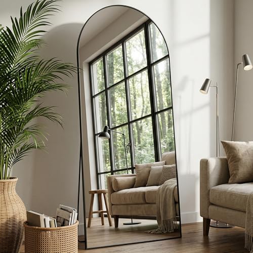 Arched Full Length Mirror 69 x 28 Inch, Full Body Mirror with Stand, Standing Hanging or Leaning Against Wall, Metal Frame Floor Mirror for Bedroom, Living Room, Cloakroom,Black - color: Black, size: 69"L x 28"W