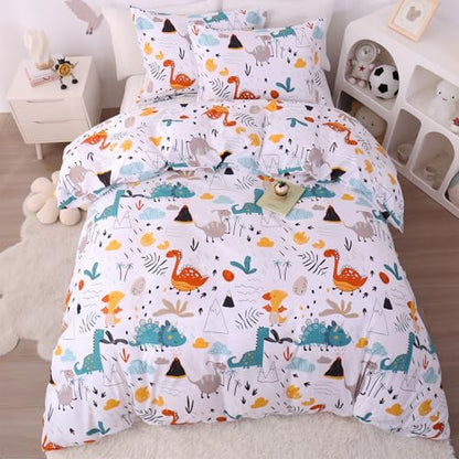 JSD Dinosaur Kids Duvet Cover Set Twin Size | 2 Piece Soft Printed Microfiber Duvet Cover with Pillow Sham Zipper Closure, Comforter Not Included, Oeko-Tex Certified - color: Dinosaur, size: Twin