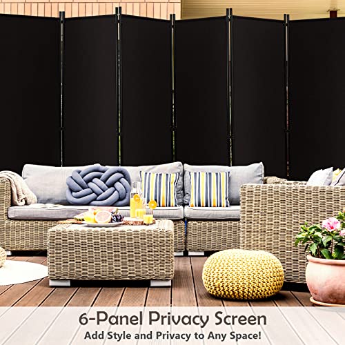 GOFLAME 6 Panel Folding Room Divider, 6FT Rolling Privacy Screen with Lockable Wheels, Portable Room Partition Screen, Freestanding Wall Divider and Separator for Home Office, Brown - color: Brown, size: 6-Panel