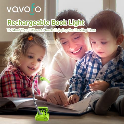 VAVOFO Rechargeable Book Light for Reading in Bed Kids, 7 LED Reading Light with 9-Level Warm Cool White Daylight, Eye Care Lamp with Power Indicator for Bookworms (Neon Green) - color: Neon Green