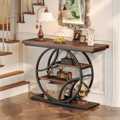Huuger 41.3 Inch Entryway Table, Console Table with Shelves, Sofa Table | Modern Entrance Table, Console Tables for Entryway, Hallway, Entrance, Foyer, Living Room, O-Shaped Accent Table, Dark Walnut - color: Dark Walnut, size: 11.8"D x 41.3"W x 31.5"H