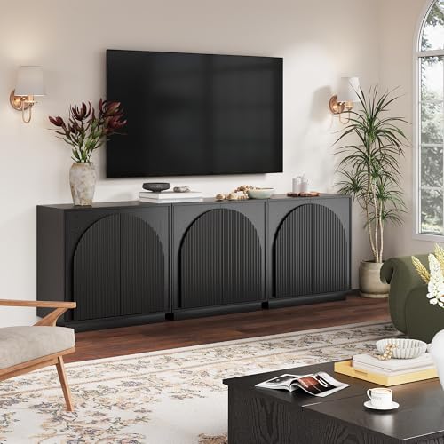 win2win 31.5" Small Buffet Cabinet with Storage, Arched Doors, Black, 1PCS | Modern Console Cabinet for Dining Living Room Kitchen Entryway, Modular Accent Cabinet, Credenza with Wood Grain, Fluted - color: Black