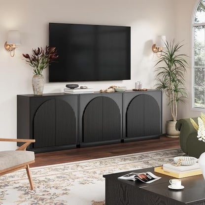 win2win 31.5" Small Buffet Cabinet with Storage, Arched Doors, Black, 1PCS | Modern Console Cabinet for Dining Living Room Kitchen Entryway, Modular Accent Cabinet, Credenza with Wood Grain, Fluted - color: Black