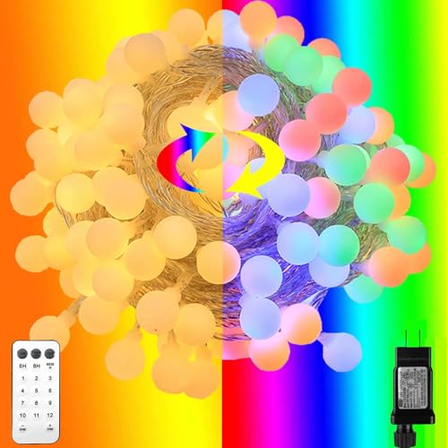 RaThun 116ft Globe String Lights with Remote, Multicolor & Warm White | 200 LED Color Changing,11 Modes,16ft Extended Lead,Fairy Lights for Bedroom,Classroom,Christmas,Party,Garden,Home Decor - size: 116ft Multicolor Plug In String Lights