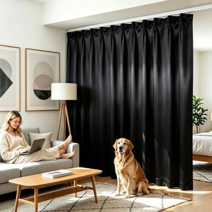 Room Divider Curtains Set, Extra Wide Blackout Curtains with Mounted Track | 100% Blackout, 3-Layer Soft Breathable Fabric, Thermal Insulated, Silding Wall Divider for Bedroom,Apartment, Space Partition - color: Black, size: 180"W x 96"L (Pack of 1)
