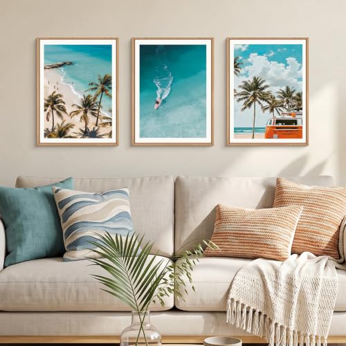 LHIUEM Nature Surfboard Beach Framed Canvas Wall Art,Summer Ocean Surfing Wall Decor,Palm Trees Wall Painting,Modern Picture Artwork for Living Room,Bedroom,Dining Room,Office -12"x16"x3 - color: Beach Surfing Wall Art, size: 12''x16''x3