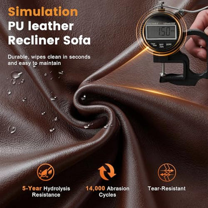 Home Theater Seating, 3 Seat Power Loveseat Recliner Sofa with Heat Massage | Wall Hugger Reclining Loveseat with USB, RV Couch with LED Lights, Flip Backrest, Cup Holders for Movie Theater, Gaming Room - color: Brown, size: 92" - 3 Seats