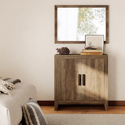 WAMPAT Buffet Cabinet with Storage, Kitchen Sideboard Cabinet with Door and Adjustable Shelf, Modern Farmhouse Credenza Wood Coffee Bar Table for Kitchen, Dining Room, Living Room, Brown - color: Brown