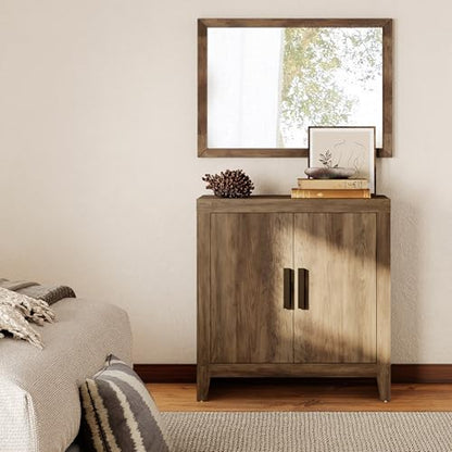 WAMPAT Buffet Cabinet with Storage, Kitchen Sideboard Cabinet with Door and Adjustable Shelf, Modern Farmhouse Credenza Wood Coffee Bar Table for Kitchen, Dining Room, Living Room, Brown - color: Brown