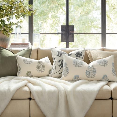 Vintage Floral 16x24 Lumbar Pillow Cover for Bed Pack of 1, Double-Sided Botanical Print Decorative Long Pillowcase Farmhouse Neutral Cushion Cover for Sofa Couch Living Room, Light Blue (Cover Only) - color: Light Blue, size: 24" x 16" (Pack of 1)