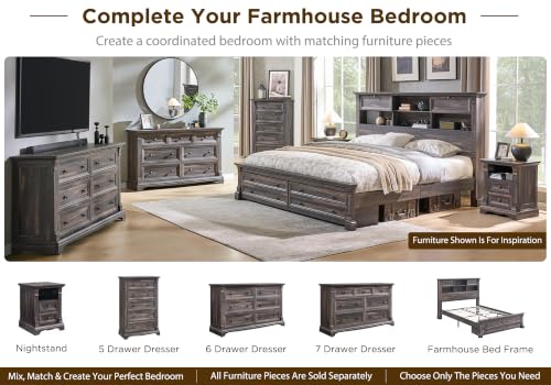 Farmhouse Nightstand Set of 2, 18" Sofa Side Table with Charging Station | Wood End Table w/Roman Column, Bedside Cabinet for Bedroom, Living Room, Dark Rustic Oak - color: Dark Rustic Oak, size: 18"D x 18"W x 24"H
