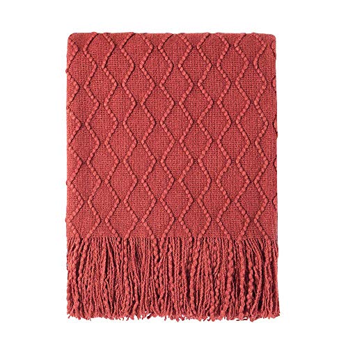 BOURINA Rust Throw Blanket 50x60 Inch Boho Knitted Soft Throw Sofa Blanket | Knitted Throw Blanket 50x60 Inches, Soft Lightweight Boho Weave Throw Decorative Couch Blanket for Living Room Bedroom Chair - color: Rust, size: 50"x60"