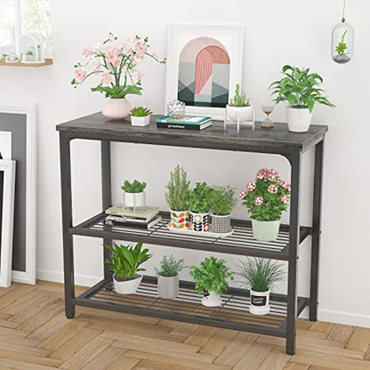 Ecoprsio Small Console Table, Sofa Table with Double Mesh Shelves, Modern Entryway Table for Entryway, Hallway, Foyer, Front Hall, Sofa Couch, Living Room, Bar, Kitchen, 32 Inch, Grey - color: Grey, style: 3-Tier