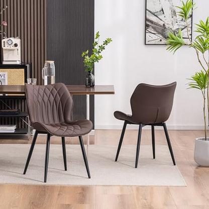 Kidol & Shellder Dining Chairs Set of 2, PU Leather Upholstered Kitchen Chairs with Back Armless, Mid Century Modern Side Chair for Dining Room, Living Room, Lounge, Restaurant, Brown - color: Brown