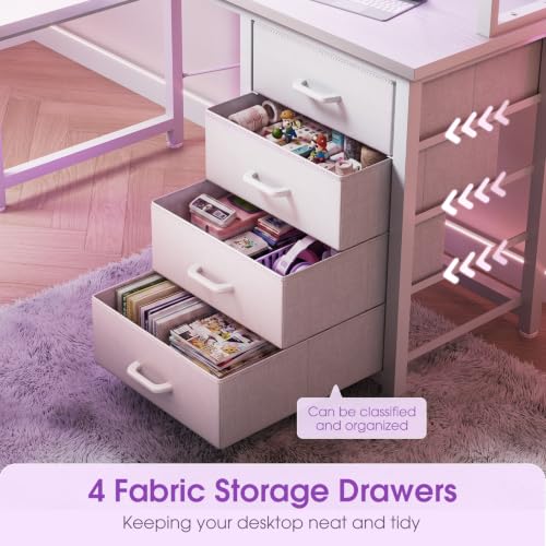 AODK 53" L Shaped Gaming Desk with Pegboard, Hutch & 4 Drawers, White - color: White