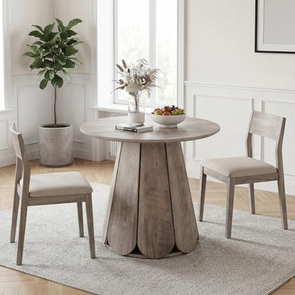 31.5" Round Dining Table, Small Circle Kitchen Table for 2-4 People, Modern Farmhouse Wood Dinning Room Tables with Pedestal Base, Space Saving Dinner Tables for Small Spaces, Mesa de Comedor, Grey - color: Grey