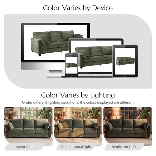 89" Sofa, Chenille 3-Seater Sofa with 2 Pillows, Green | Easy Assembly, Pocket Spring Cushions, Comfy Modern Small Couch for Living Room, Bedroom, Apartment, Office - color: Green, size: 89" 3-Seater Sofa