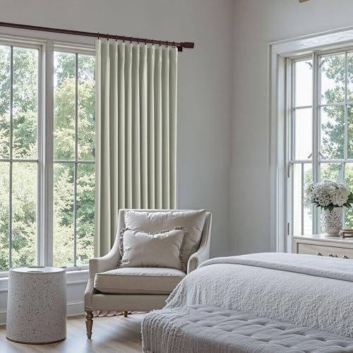 Beige Linen Blend Pinch Pleated Curtains 96 Inches Long 100% Blackout Light Blocking Room Divider Drapes for Bedroom Extra Wide Thermal Insulated Curtains with Hooks 84" W x 96" L - color: Beige, size: 84"W x 96"L (Pack of 1)
