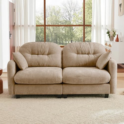 Modular Loveseat Sofa Mini Couch with Premium Chenille Fabric and Tufted Pleated Backrest Flexible Small Couch for Bedroom and Living Room Ergonomic 2-Seater Sofa for Adults and Compact Spaces (Camel) | Sturdy & Durable - color: Camel