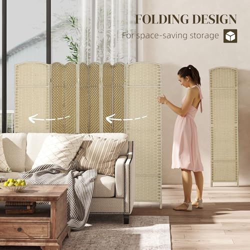 HOMCOM Room Divider 8 Panel Folding Privacy Screen 5.6' Tall Beige | Freestanding Partition, Home Office, Bedroom - color: Beige, size: 8 Panel