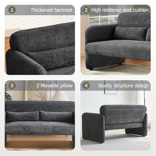 59" W Upgrade Lambswool Fabric Loveseat Sofa, Modern Love seat Couch, Solid and Easy to Install, Upholstered 2-Seater Couch for Bedroom, Apartment, Living Room - color: Dark Gray, size: 30.31"D x 59.08"W x 31.5"H