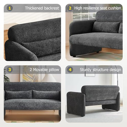 59" W Upgrade Lambswool Fabric Loveseat Sofa, Modern Love seat Couch, Solid and Easy to Install, Upholstered 2-Seater Couch for Bedroom, Apartment, Living Room - color: Dark Gray, size: 30.31"D x 59.08"W x 31.5"H