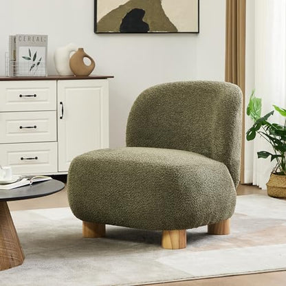 Christopher Knight Home Modern Low Profile Accent Chair for Living Room, Boucle Upholstered Armless Chair with Rubberwood Legs, Comfy Lounge Armchair, Plush Cloud-Like Seating for Bedroom, Olive Green - color: Olive Green