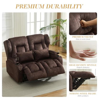 Loveseat Recliner Sofa,RV Wall Hugger Recliners for Small Spaces,Reclining Loveseat Sofa Recliner with Cup Holders/Lumbar Pillows,RV Furniture (Chestnut,56" 2-Seater) - color: Chestnut, size: 56" 2-Seater