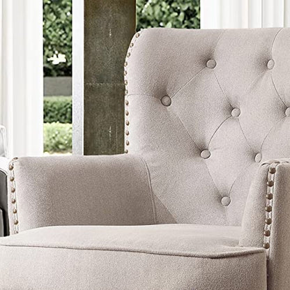 Rosevara Atlas Mid-Century Modern Accent Chair - Upholstered Tufted Armchair with Soft Cushion for Living Room, Bedroom & Small Spaces - color: Velvet Natural Beige