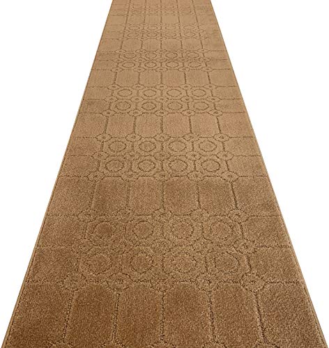 REMNAZ Custom Fit Runner Rug with Full Rubber Non-Skid Backing | Low Profile and Tractional Softness | Stain Resistant and Washable | Cut to Size Non-Slip Carpet by Foot, Doormat Size 3 ft, Gold Tan - color: Art / Tan, size: 2'1" x 3' (Rectangular)