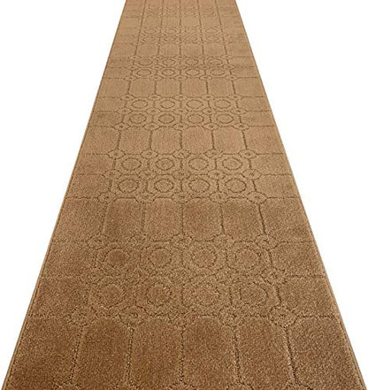 REMNAZ Custom Fit Runner Rug with Full Rubber Non-Skid Backing | Low Profile and Tractional Softness | Stain Resistant and Washable | Cut to Size Non-Slip Carpet by Foot, Doormat Size 3 ft, Gold Tan - color: Art / Tan, size: 2'1" x 3' (Rectangular)