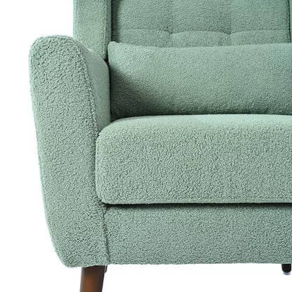 Accent Chair, Living Room Chairs with Solid Wood Legs & Pillow | Chairs Living Room with High Tufted Backrest, Reading Chair for Bedroom/Office, Teddy Fabric - color: Light Green(a)