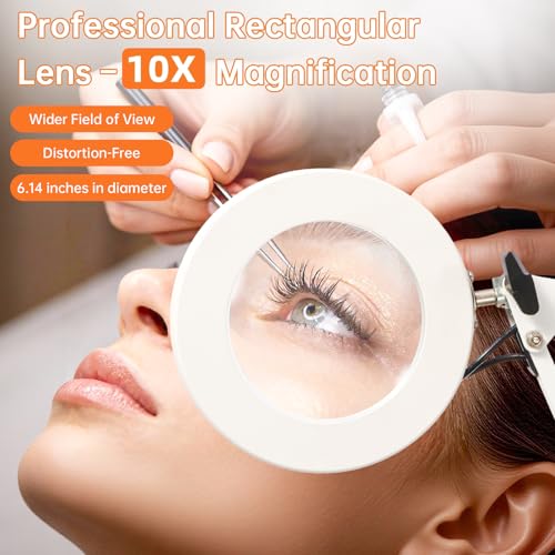 10X Magnifying Floor Lamp with 5 Wheel Rolling Stable Base, 2 in 1 Magnifying Glass with Light and Stand for Close Work Reading Craft Sewing Esthetician, 5 Color Dimmable & Stepless Dimmable - color: White