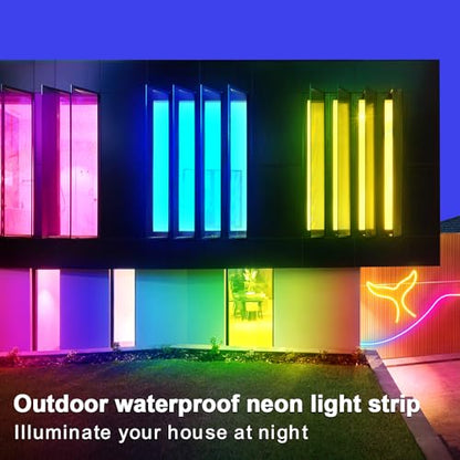 segrass 100ft LED neon Lights with Remote APP Control IP65 Waterproof Flexible Neon LED Strip Lights 24v RGB LED neon Rope Lights for Bedroom Room Outdoors Decor（2 Rolls of 50ft - size: 100ft