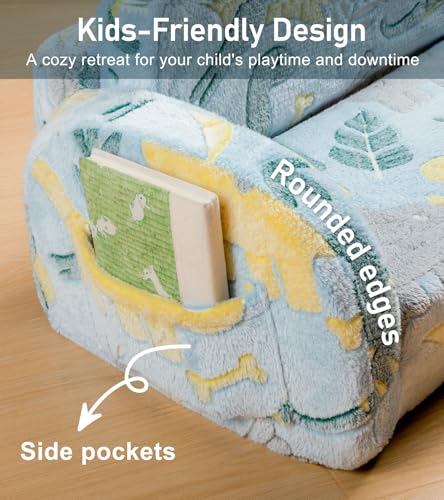 little dove 2-in-1 Kids Couch, Kid Sofa that Fold Out, Glow in the Dark Kid Chair, Extra Wide Kids Sofa, Comfy Kids Chair, Convertible Couch, Gifts for Girls & Boys, Dinosaur - color: Dinosaur